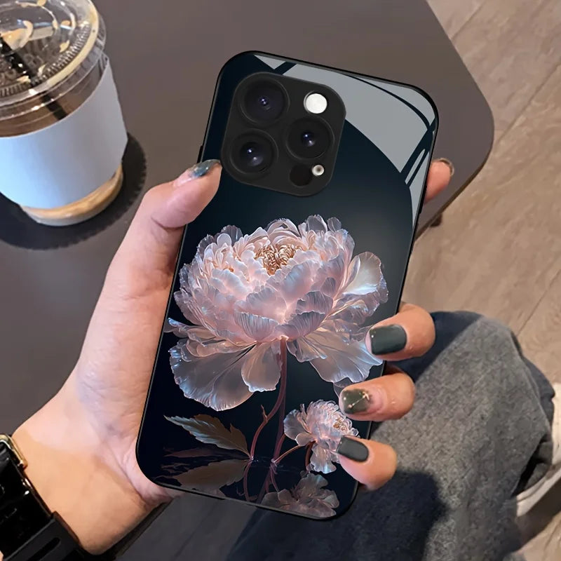 solid Tempered Glass Flowers Back Cover decorated with flowers