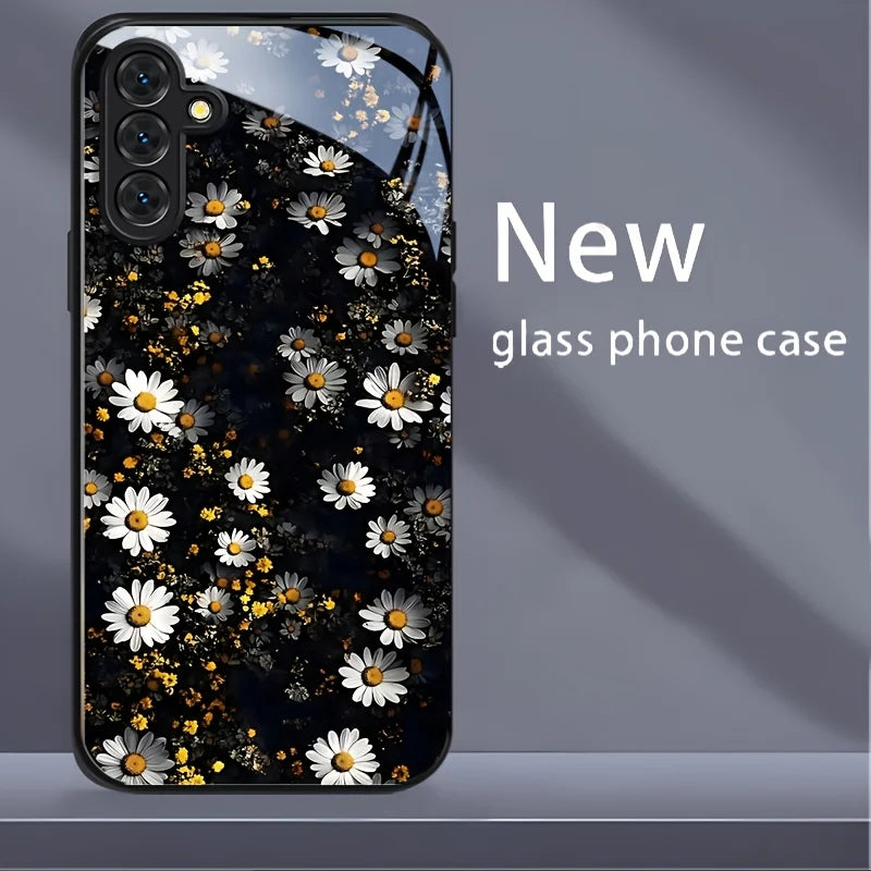 solid Tempered Glass Flowers Back Cover decorated with flowers